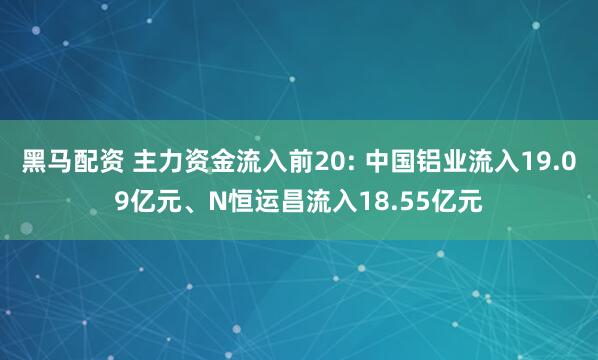 黑马配资 主力资金流入前20: 中国铝业流入19.09亿元、N恒运昌流入18.55亿元