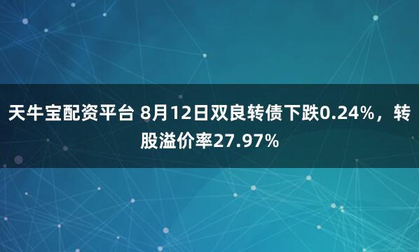 天牛宝配资平台 8月12日双良转债下跌0.24%，转股溢价率27.97%